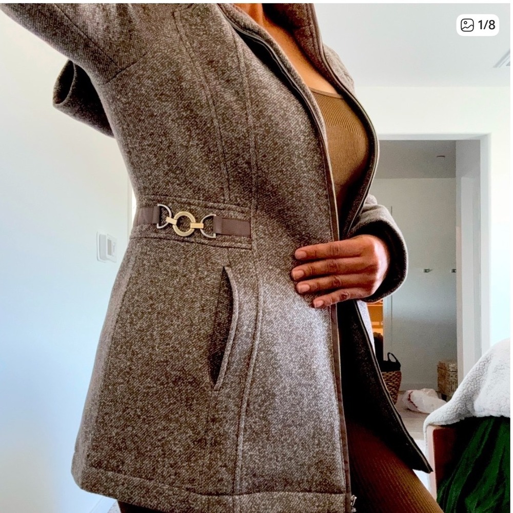 Liverpool Taupe Tweed Zip Up Hooded Coat Jacket Small Stitch Fix‎ New With Tags